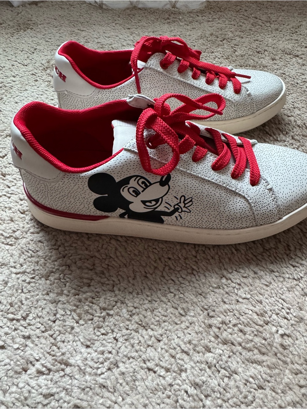 Coach Women's White Sneakers with Red Accents and Mickey Graphic - Picture 2 of 6